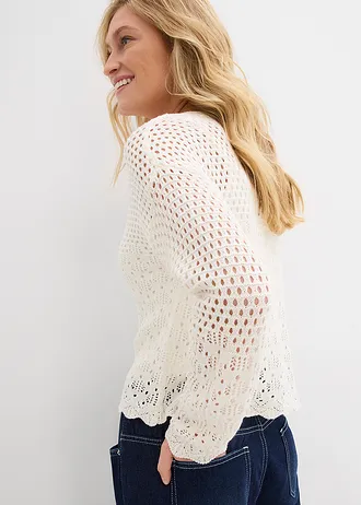 Lekki sweter ażurowy • biel wełny • sklep bonprix