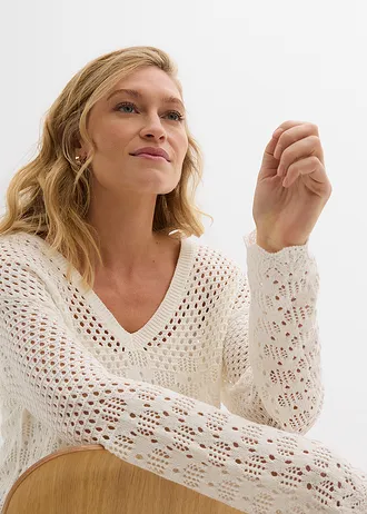 Vékony azsúr pulóver • gyapjúfehér • bonprix áruház