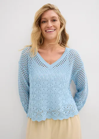 Pulover ajurat subțire • bleu-gheață • magazin bonprix