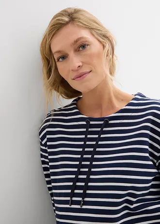 Mikina ze strukturovaného materiálu • tmavě modro-bílá s proužky • bonprix obchod