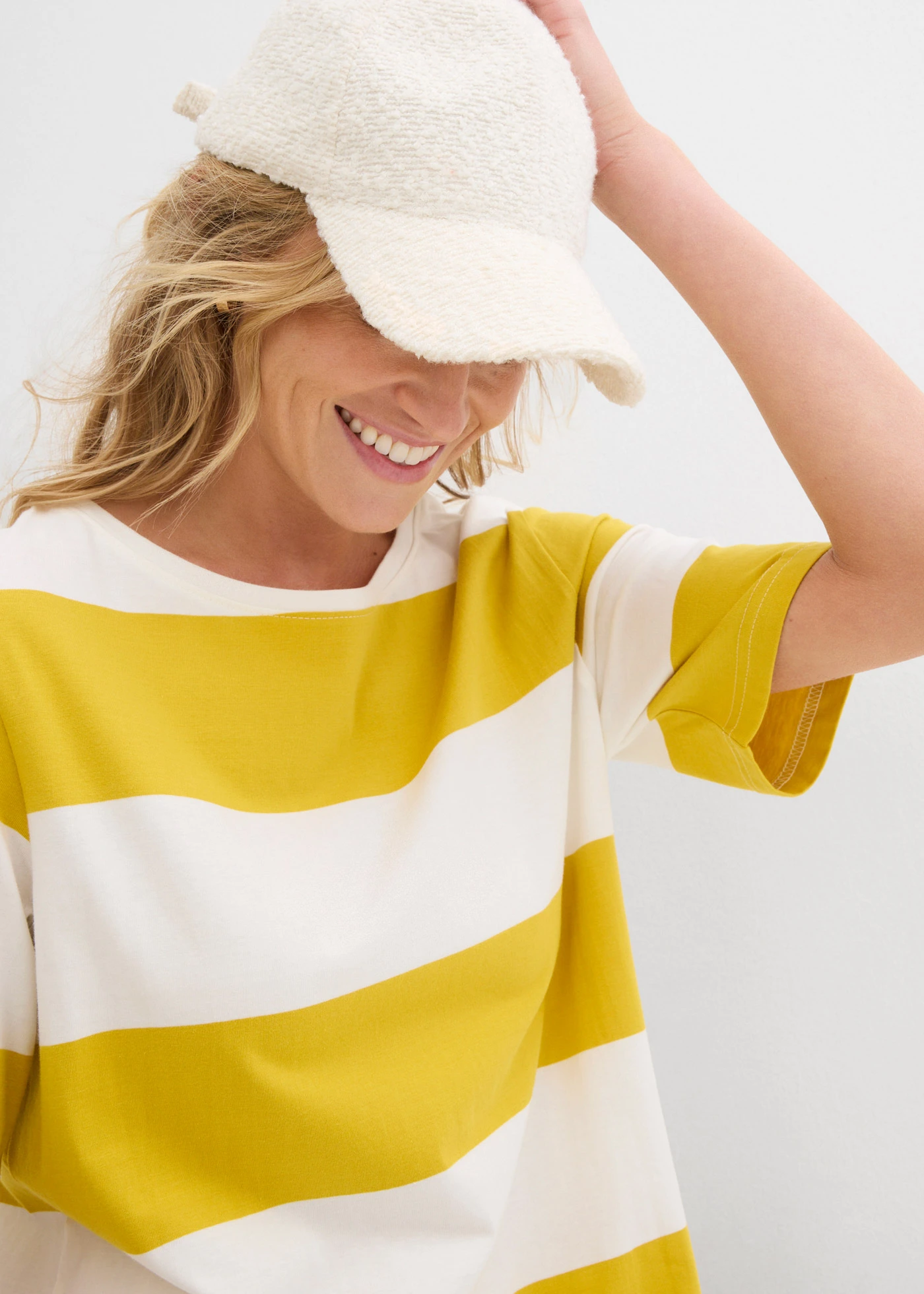 Robe boxy, 100% coton • curry/écru rayé • Boutique bonprix