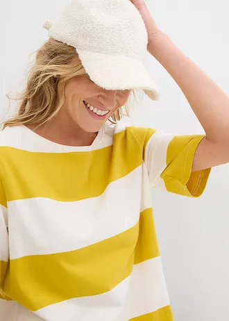 Robe boxy, 100% coton • curry/écru rayé • Boutique bonprix