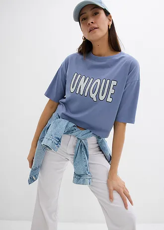 T-shirt van puur katoen, Kleur: blauw-wit gedessineerd