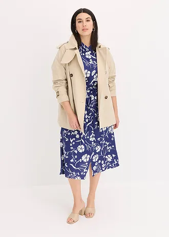 Robe-chemise 100% viscose, Couleur: bleu marine/blanc floral