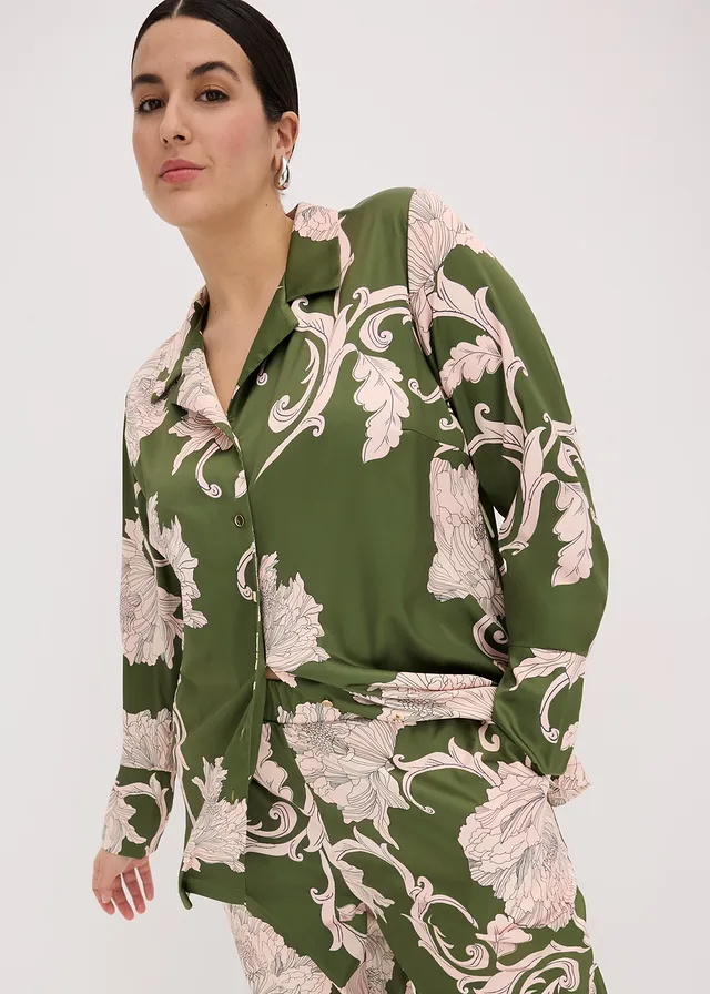 Blouse van soepel satijn, Kleur: groen