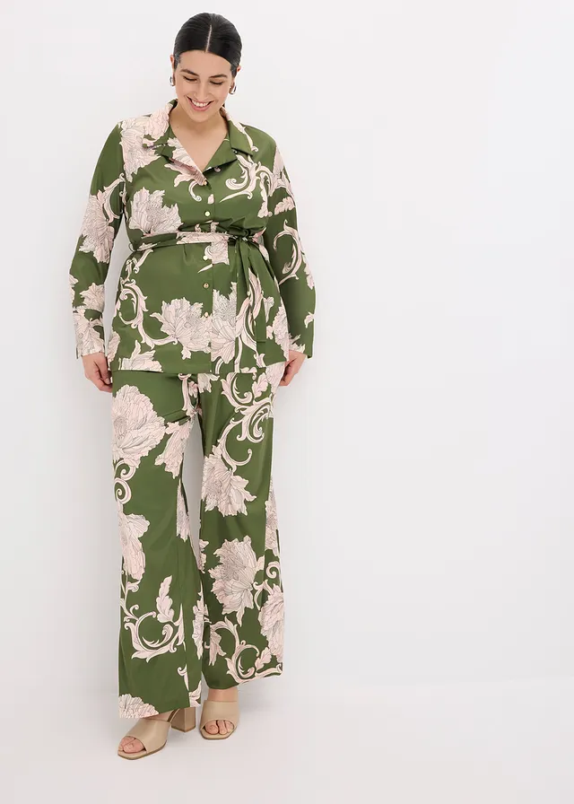 Blouse van soepel satijn, Kleur: groen
