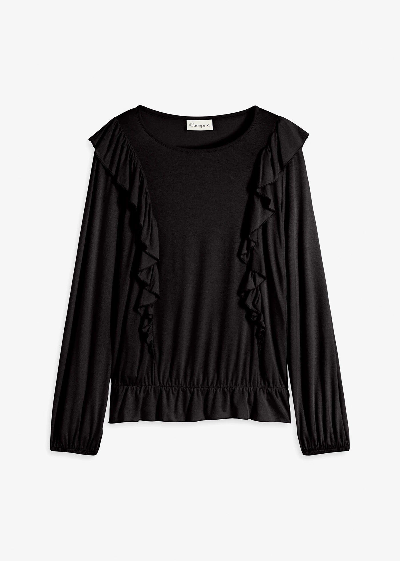 Shirt met volants • zwart • bonprix online shop