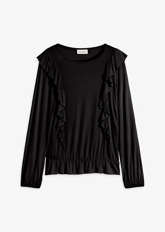 Shirt met volants • zwart • bonprix online shop