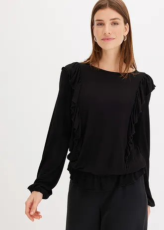 Shirt met volants • zwart • bonprix online shop