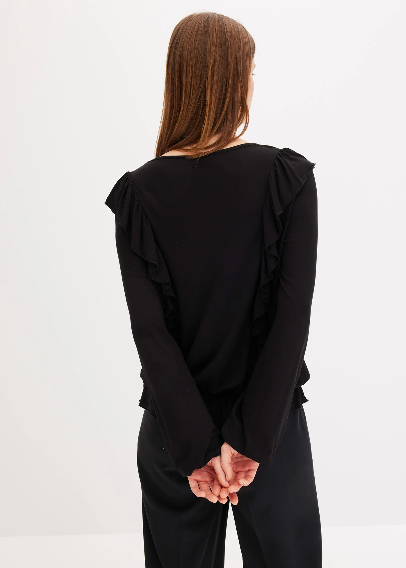 Shirt met volants • zwart • bonprix online shop