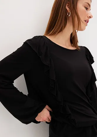 Shirt met volants • zwart • bonprix online shop