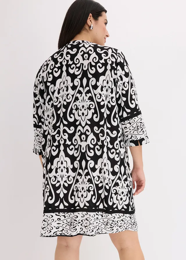 Robe-tunique en viscose fluide, Couleur: noir-blanc imprimé