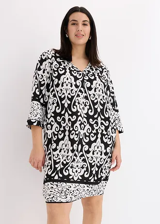 Robe-tunique en viscose fluide, Couleur: noir-blanc imprimé