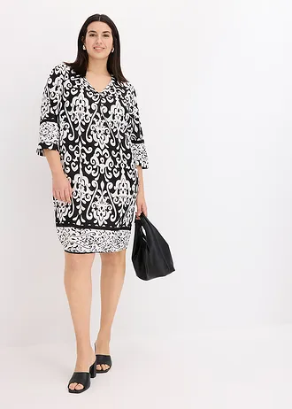 Robe-tunique en viscose fluide, Couleur: noir-blanc imprimé