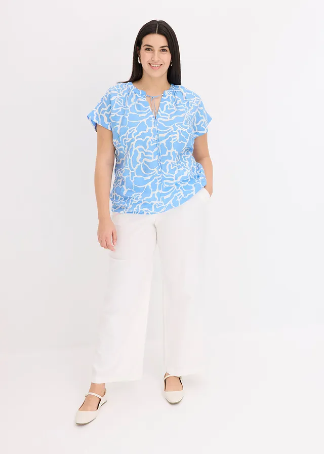Blouse imprimée, Couleur: bleu/blanc imprimé