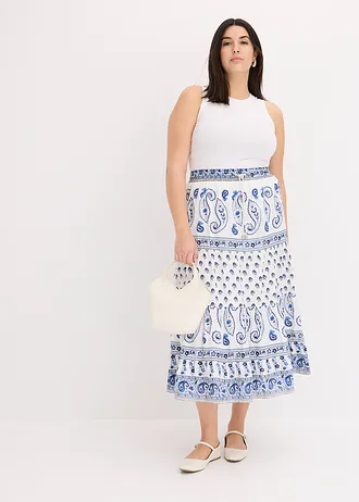 Maxi sukně z čisté bavlny, barva: půlnoční modro-bílá s potiskem
