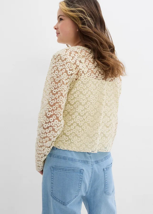 Kanten blouse met top (2-dlg. set), Kleur: naturel