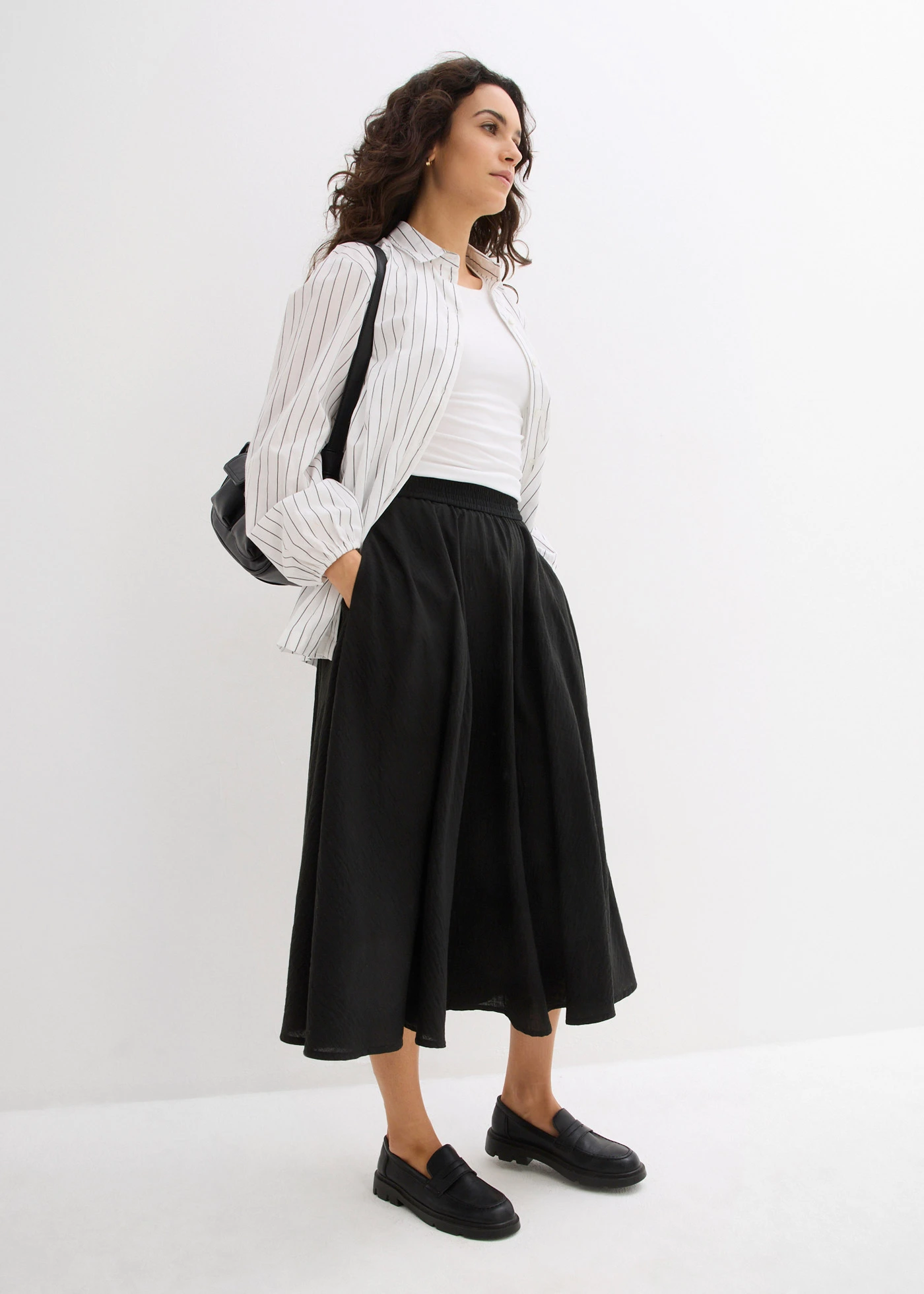 Maxi rok met een comfortabele band • zwart • bonprix online shop