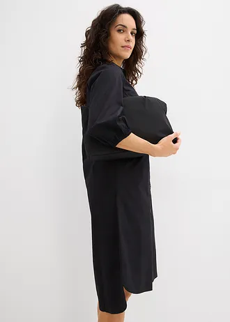 Rochie tip cămașă din bumbac subțire • negru • magazin bonprix
