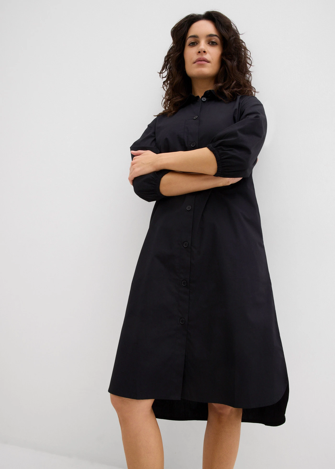 Rochie tip cămașă din bumbac subțire • negru • magazin bonprix