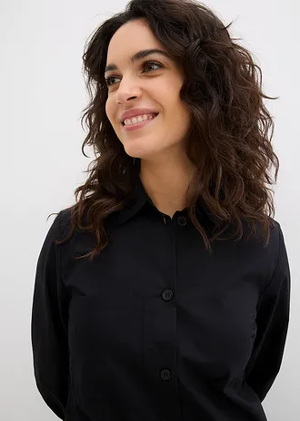 Rochie tip cămașă din bumbac subțire • negru • magazin bonprix