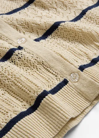 Gilet sans manches en maille ajourée avec lin • sable clair/bleu foncé • Boutique bonprix