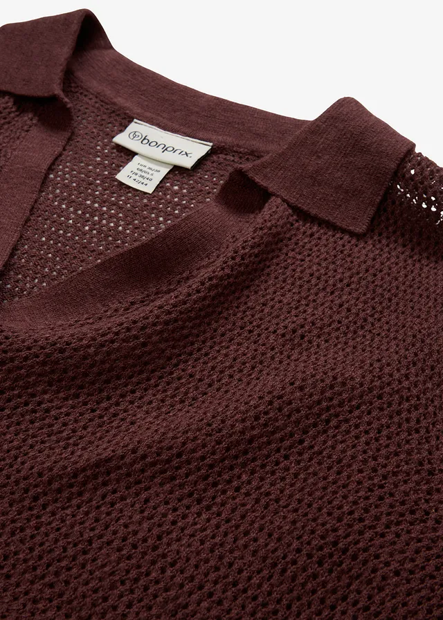 Ažúrové polo tričko s pláteným podielom • terakotovo hnedá • obchod bonprix