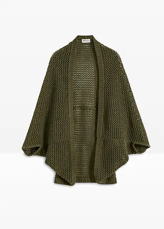 Poncho à motif ajouré, avec lin