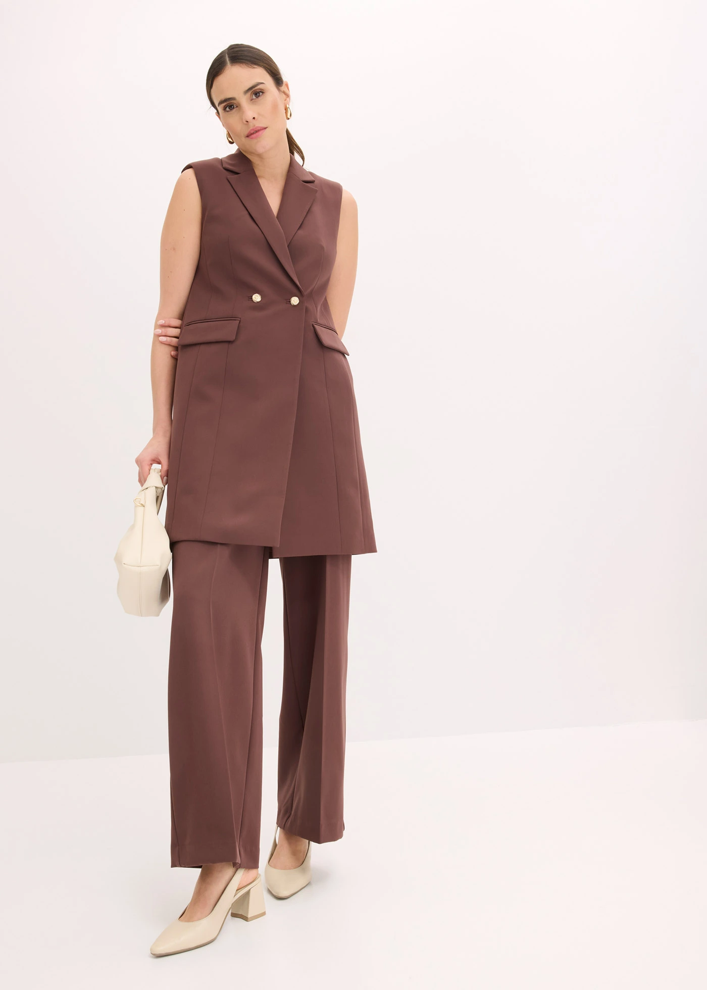 Lang mouwloos vest • terrabruin • bonprix online shop