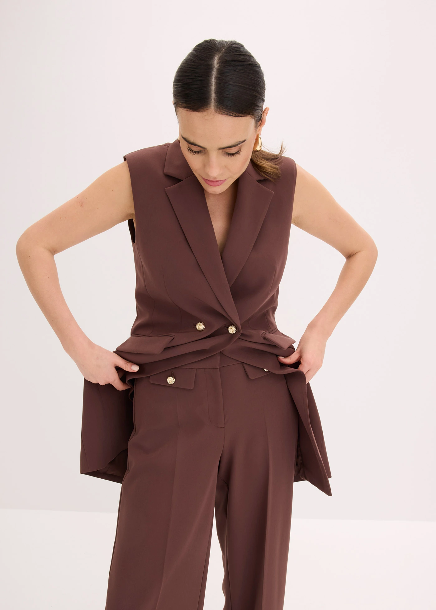 Lang mouwloos vest • terrabruin • bonprix online shop