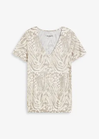 T-shirt à base élastiquée • beige galet léopard • Boutique bonprix