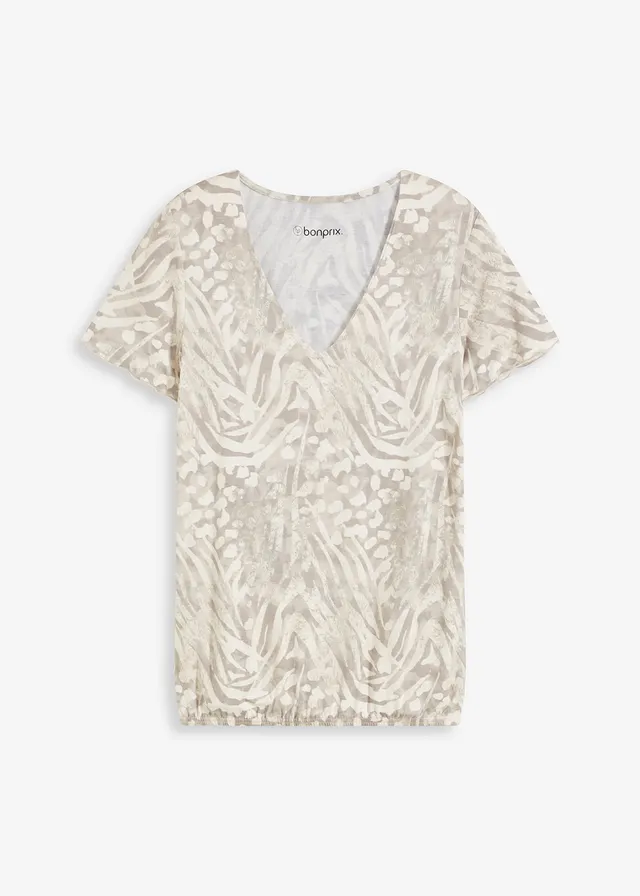 T-shirt à base élastiquée • beige galet léopard • Boutique bonprix