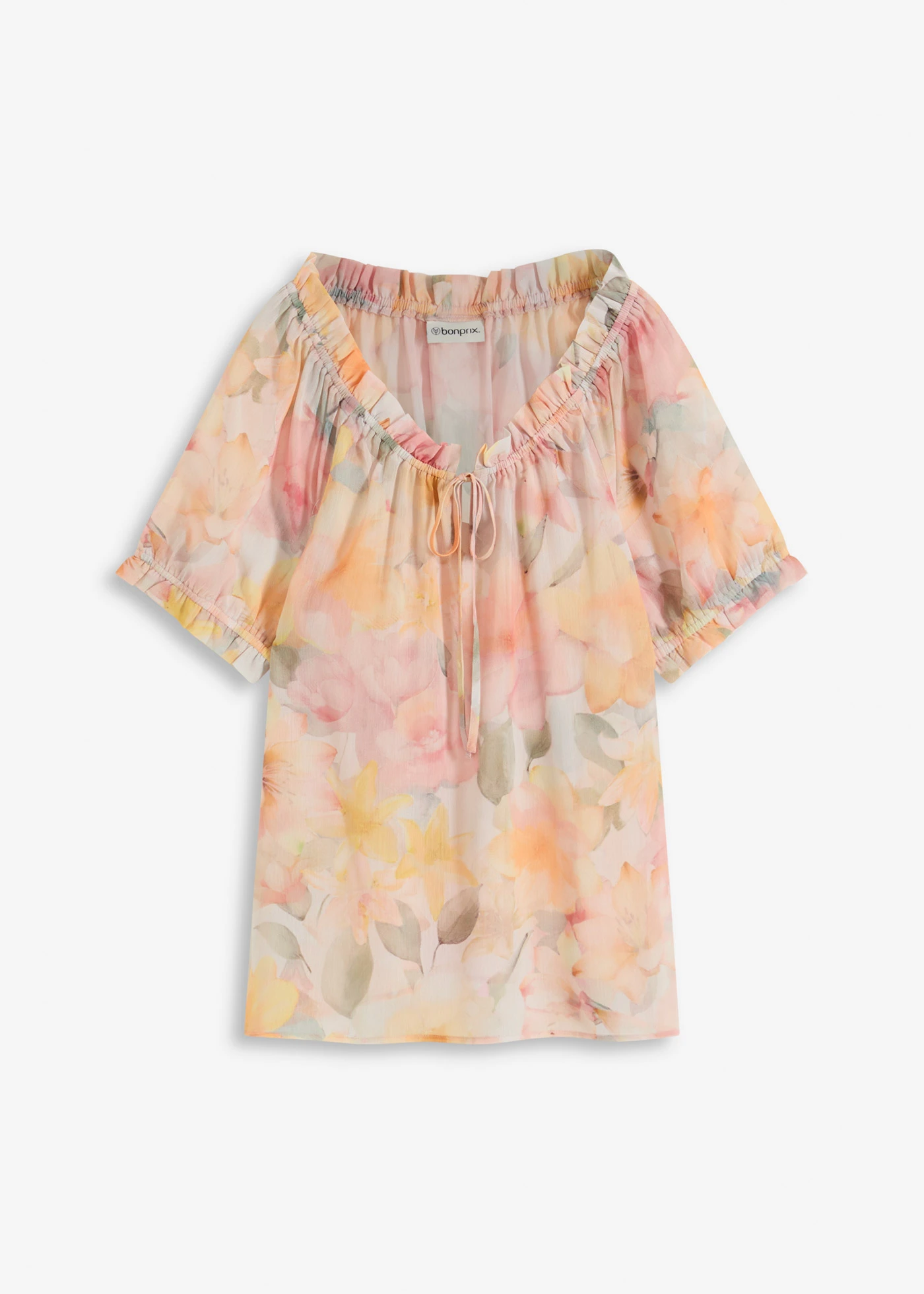 Chiffon blouse met groot decolleté • roze gebloemd • bonprix online shop
