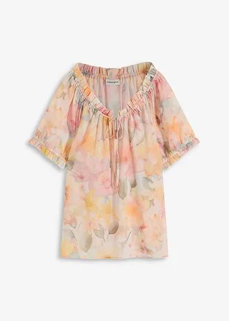 Chiffon blouse met groot decolleté • roze gebloemd • bonprix online shop