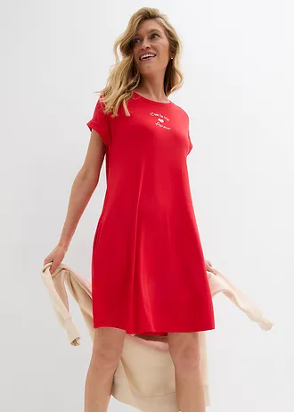 Jersey jurk met borduursel in een vicose-elastanmix • tomatenrood • bonprix online shop