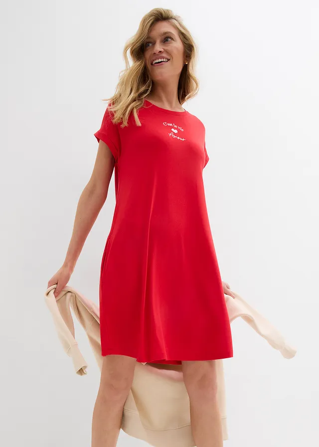 Jersey jurk met borduursel in een vicose-elastanmix • tomatenrood • product-page.page-title-suffix