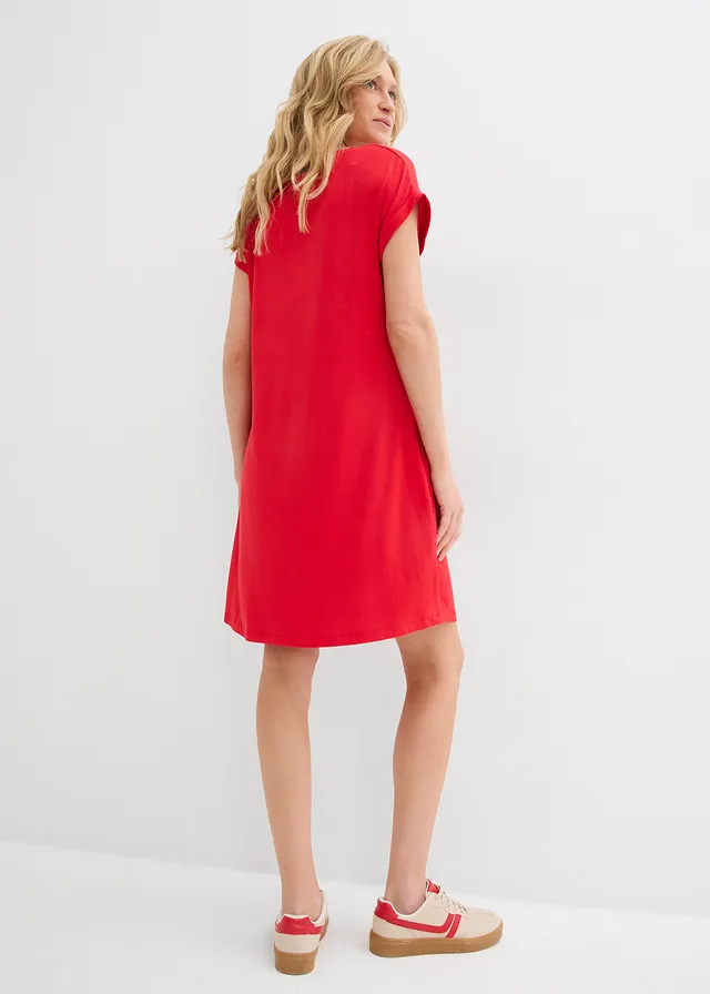 Jersey jurk met borduursel in een vicose-elastanmix • tomatenrood • product-page.page-title-suffix