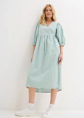 Rochie petrecută din material texturat • verde-salvie fumuriu-ecru cadrilat • magazin bonprix