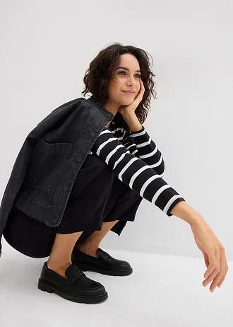 Pantaloni cu talie elastică, lungime 7/8, cu in • negru • magazin bonprix