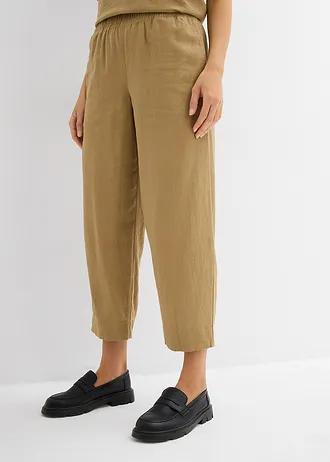 Slip-on broek met linnen, 7/8 lengte • kakibruin • bonprix online shop