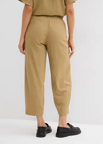 Slip-on broek met linnen, 7/8 lengte • kakibruin • bonprix online shop
