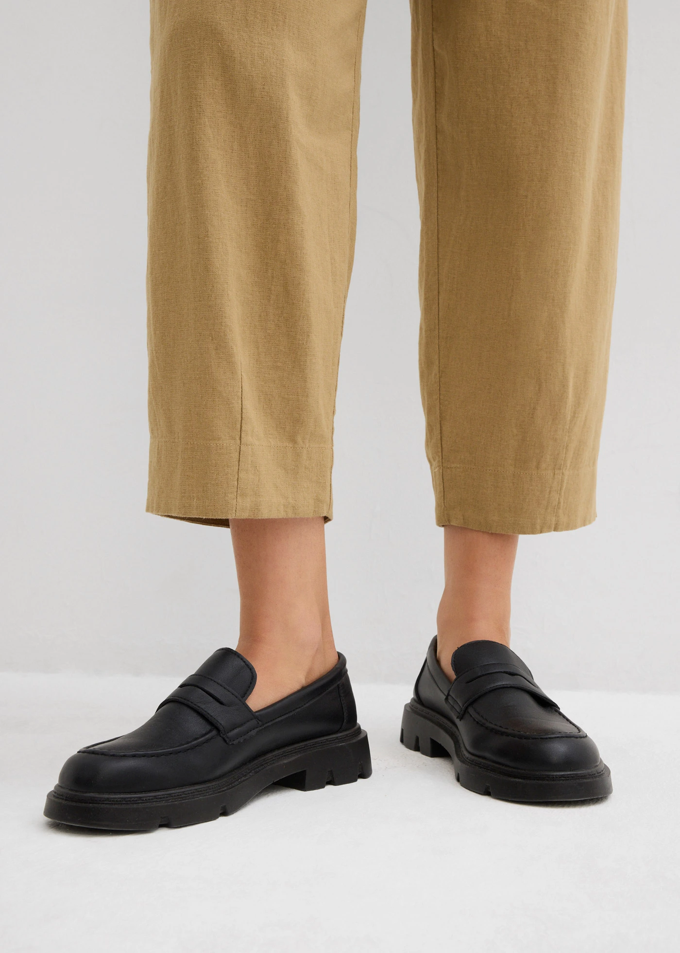 Slip-on broek met linnen, 7/8 lengte • kakibruin • bonprix online shop