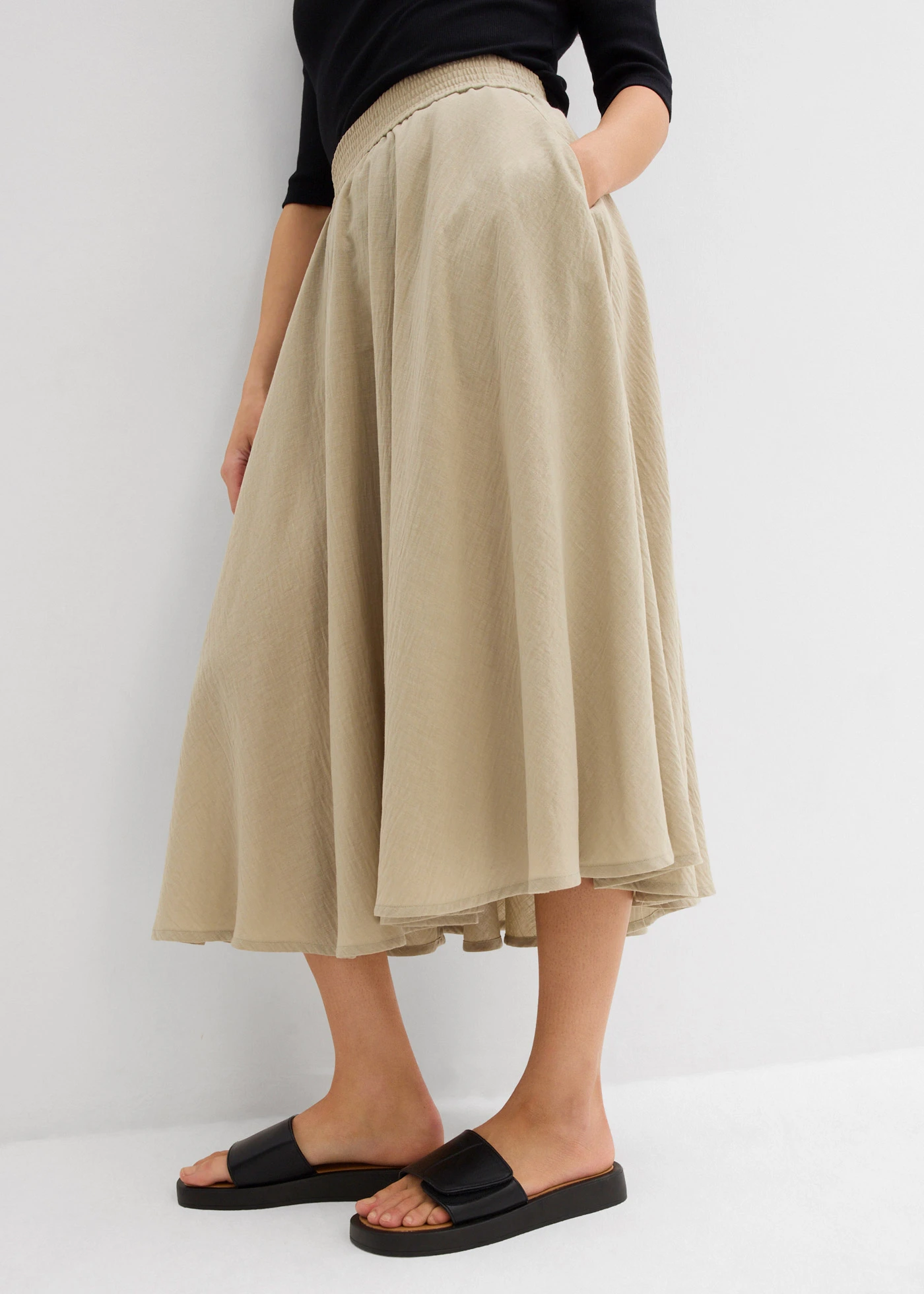 Maxi rok met een comfortabele band • rookkaki • bonprix online shop