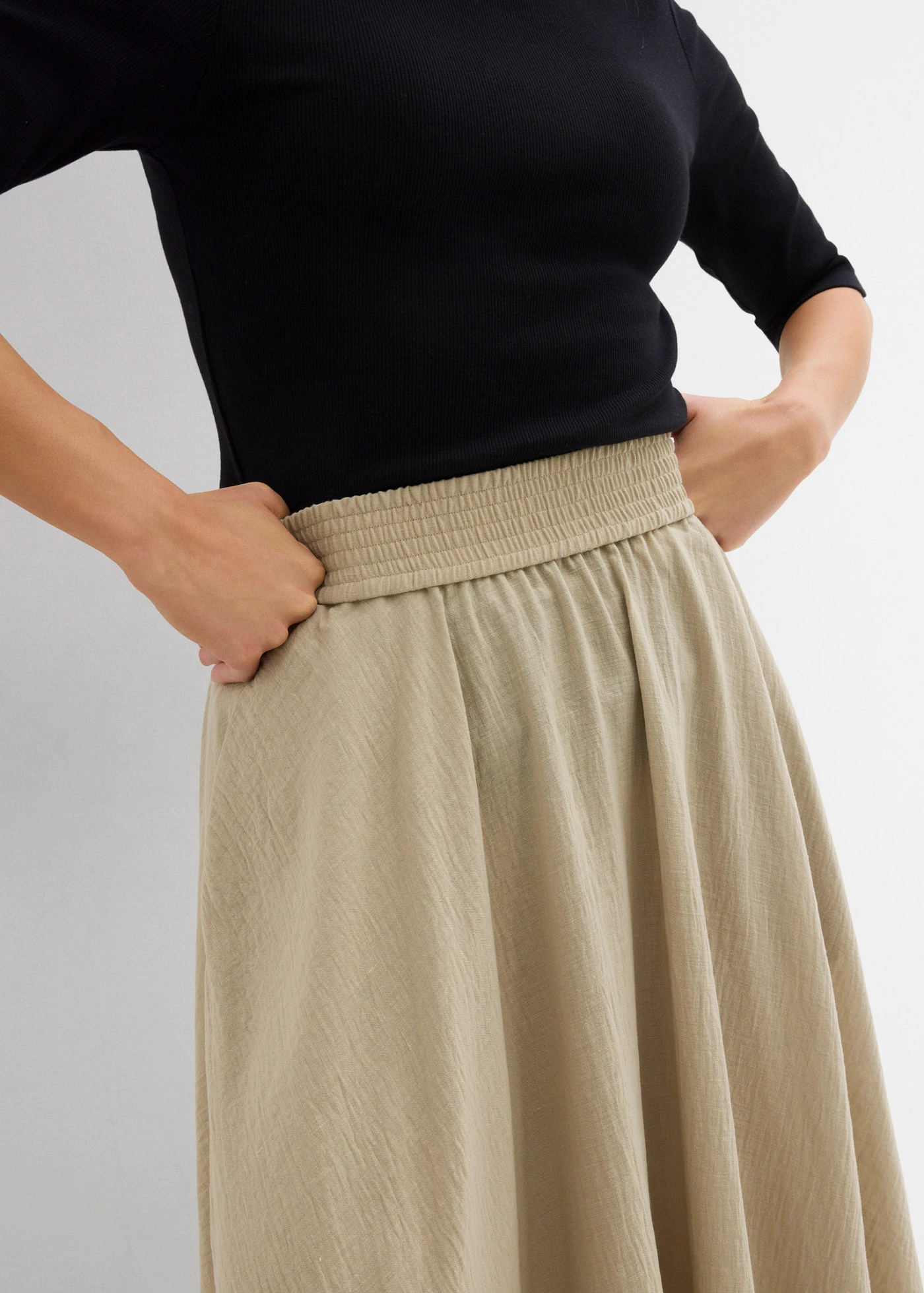 Maxi rok met een comfortabele band • rookkaki • bonprix online shop