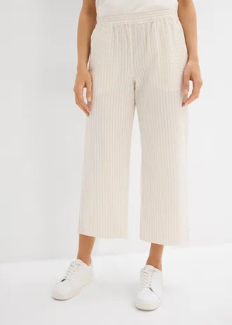Pantalon Palazzo en seersucker, longueur 7/8, Couleur: sable clair-écru