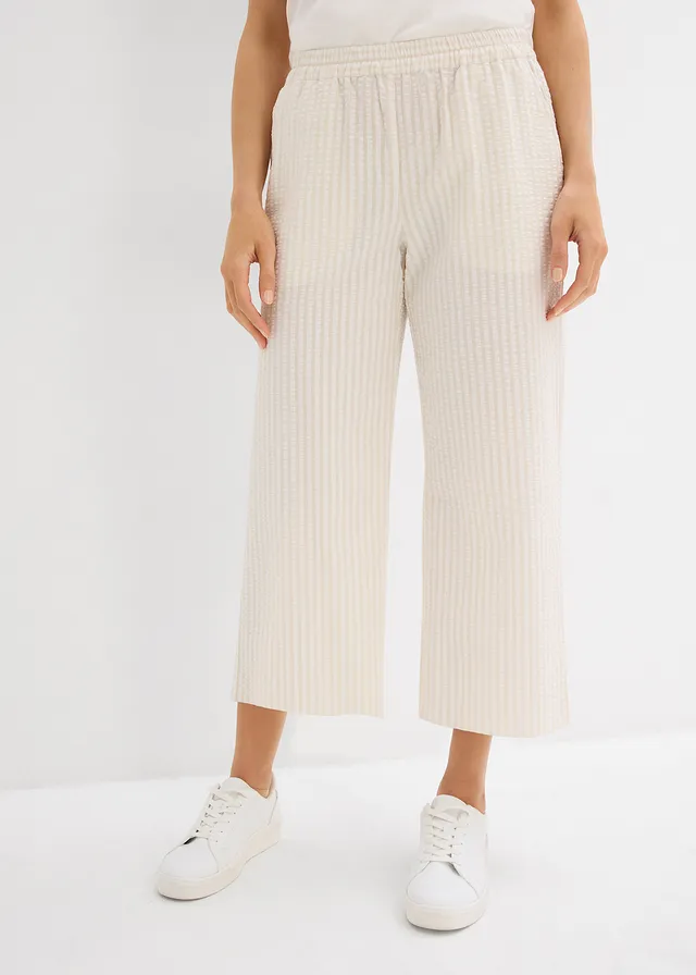 Pantalon palazzo en seersucker, longueur 7/8 • sable clair/écru • product-page.page-title-suffix