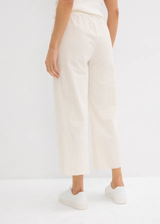 Pantalon palazzo en seersucker, longueur 7/8 • sable clair/écru • product-page.page-title-suffix