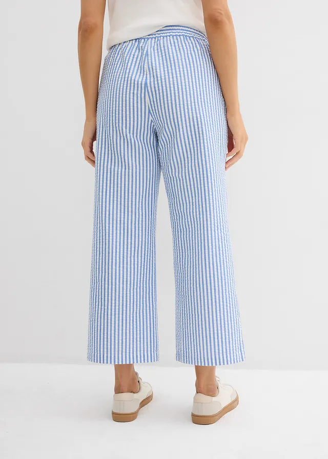 Pantalon palazzo en seersucker, longueur 7/8 • bleu glacier/écru • product-page.page-title-suffix