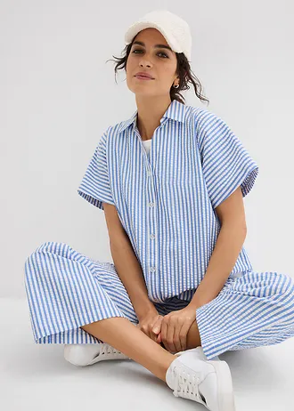 Seersucker blouse met korte mouwen • gletsjerblauw-wolwit gestreept • bonprix online shop