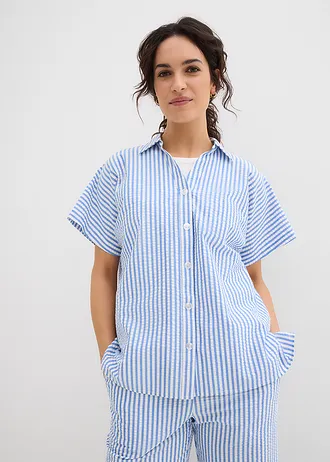 Seersucker blouse met korte mouwen • gletsjerblauw-wolwit gestreept • bonprix online shop